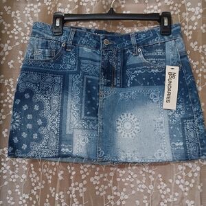No Boundaries Denim Blue Patchwork Mini Skirt